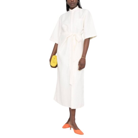 Christian Winjants Tied Waist Shirt Dress Womens 36 Small Cream Midi Cotton